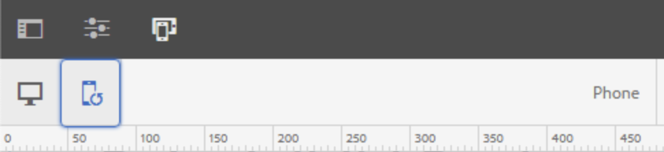Navigations-Subleiste in der Layoutansicht mit dem Rotationssymbol für Geräte auf vertikal gestellt