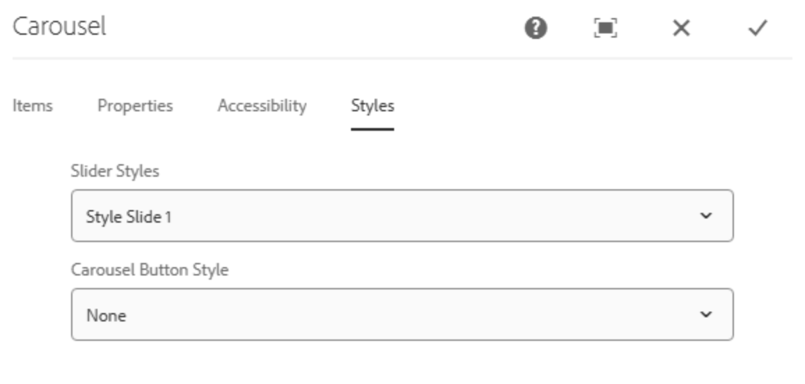  Carousel-Komponente mit eingestelltem Style Slide 1 im Tab Styles