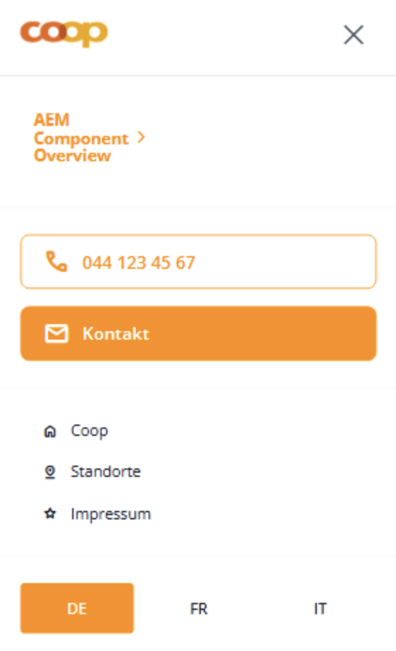 Ansicht der Phone-Komponente auf einem Tablet mit allen dazugehörigen Komponenten