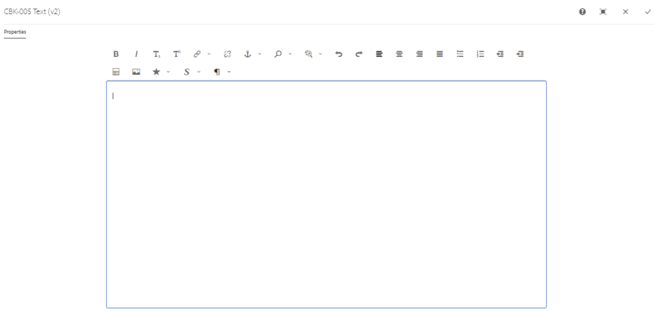Screenshot der Einstellungen für die Text-Komponente im Vollbildmodus