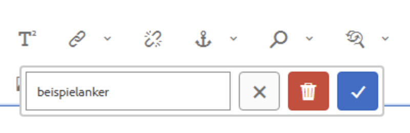 Formatierungsoption Anchor mit ausgefülltem Anchor-ID Feld namens beispielanker