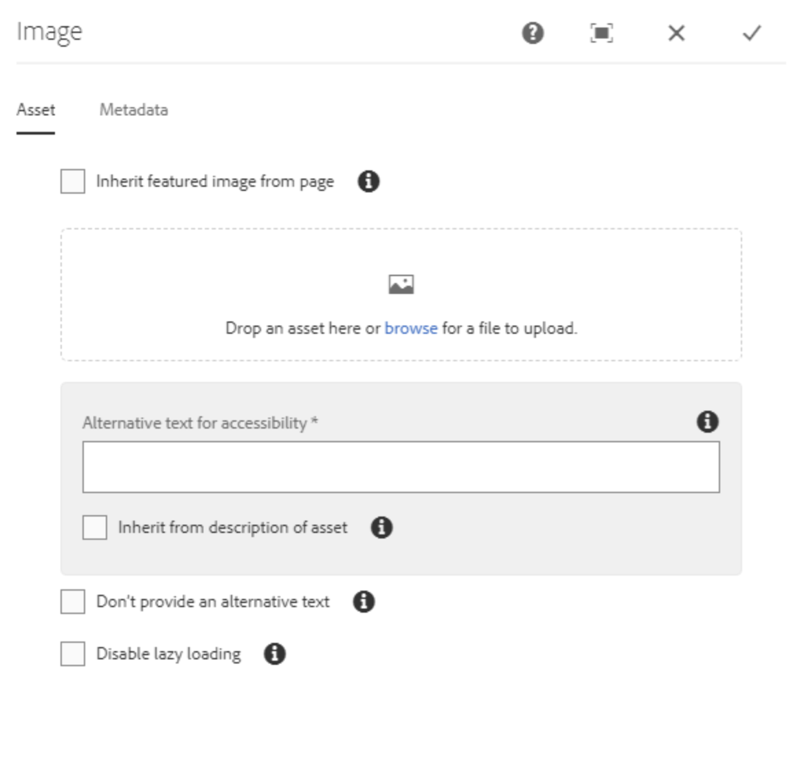 Bildkomponente Ansicht Dialogfeld Asset unausgefüllt
