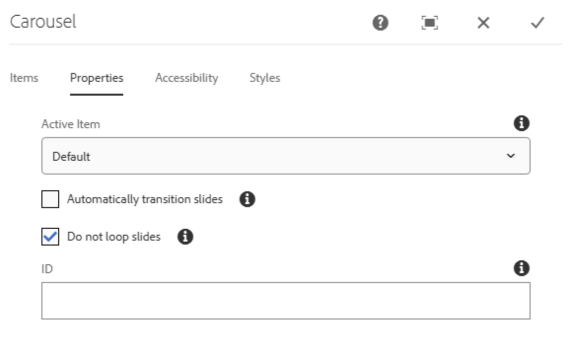 Angehakte Checkbox Do Not Loop Slides um das endlose Durchlaufverhalten in einem Slider zu unterbinden