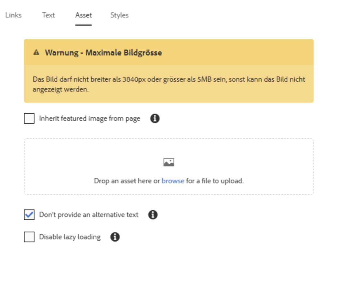 Teaser Komponente Asset Einstellungen