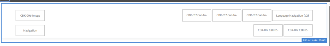 Website-Header-Schema mit unausgefüllten Unterkomponenten als hellgraue Kästen für Links und Navigation